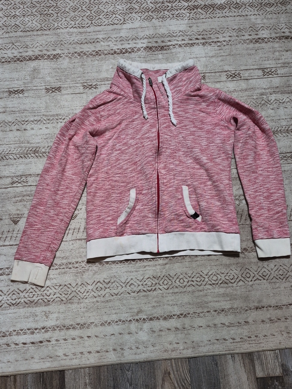 Bench Red Marled Zip-Up Hooded Sweater with White Trim
